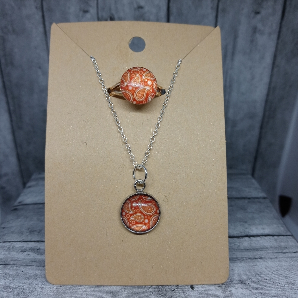 Handcrafted glass beaded adjustable ring and necklace